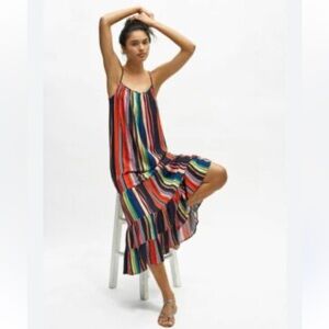 Anthropologie Farm Rio Rainbow Striped Sleeveless Tiered Maxi Dress